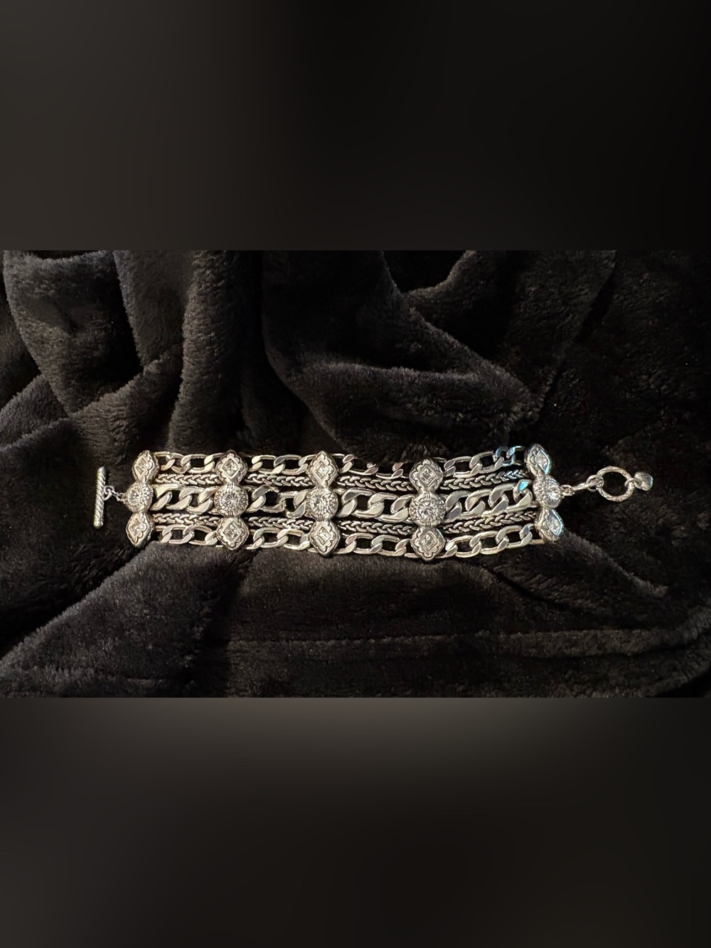 Brighton Vintage Wide Crystal Station Multi-Strand Chain Statement Bracelet